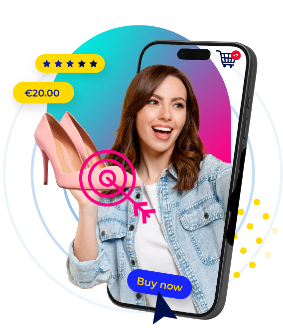 woman showing a pair of heels trough a phone screen