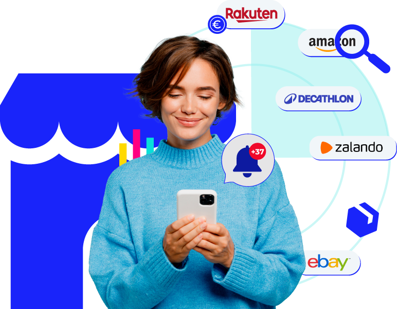 Woman checking on her phone, looking for a marketplace in wich she could sell