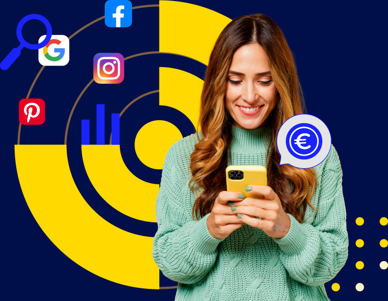 woman looking on her phone choosin the channel in wich advertise