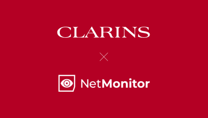 Clarins and NetMonitor (by Lengow) partnership logo on a red background
